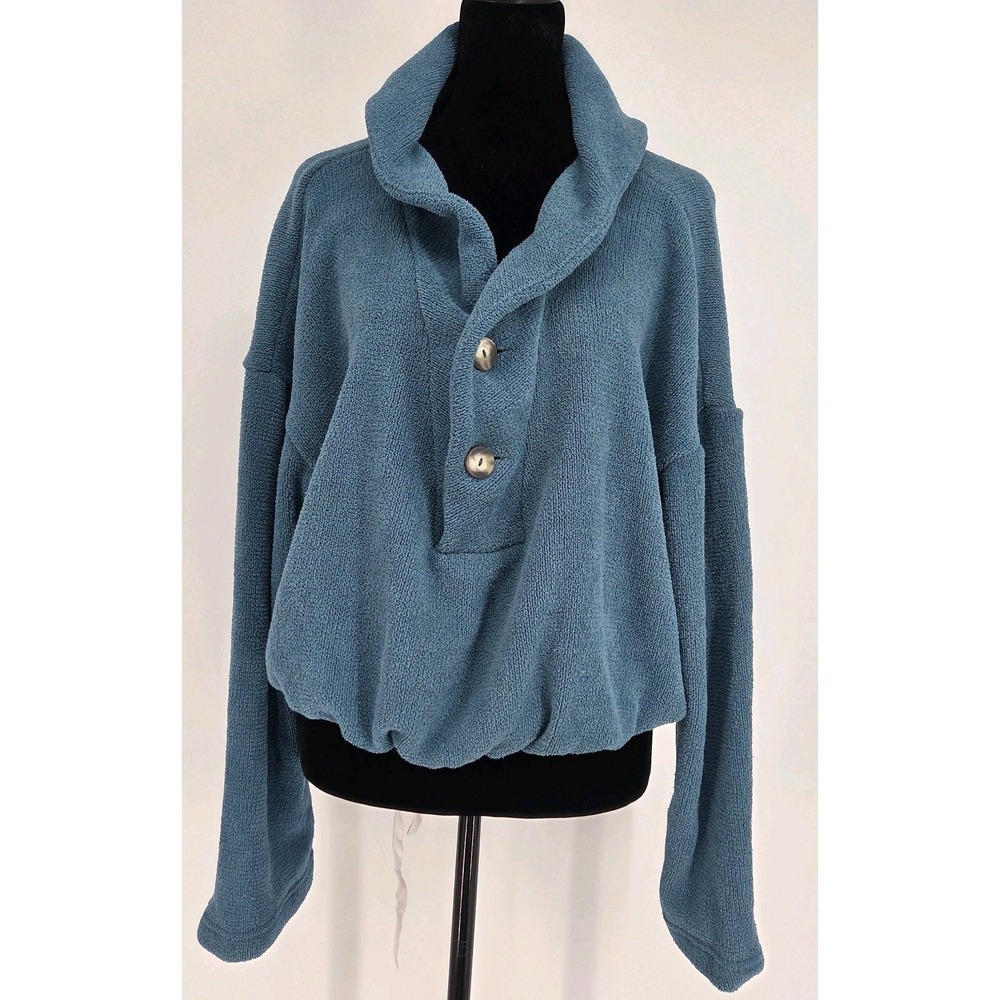 FP Beach‎ Green Chunky Textured Bino Pullover Sweatshirt Medium Blue Cover-Up